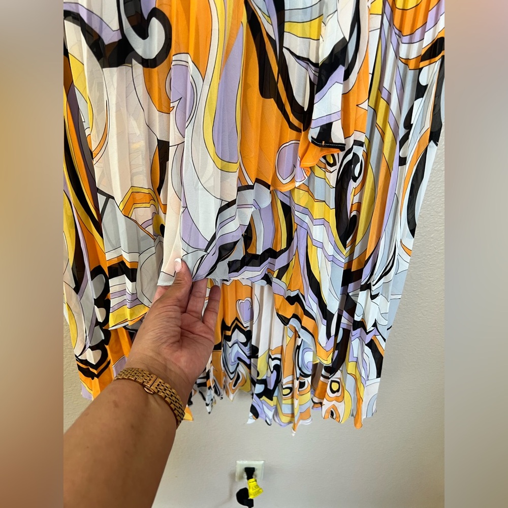 Marciano Orange and Purple Abstract High Low Pleated Flowy Maxi Skirt Size S - Picture 3 of 15